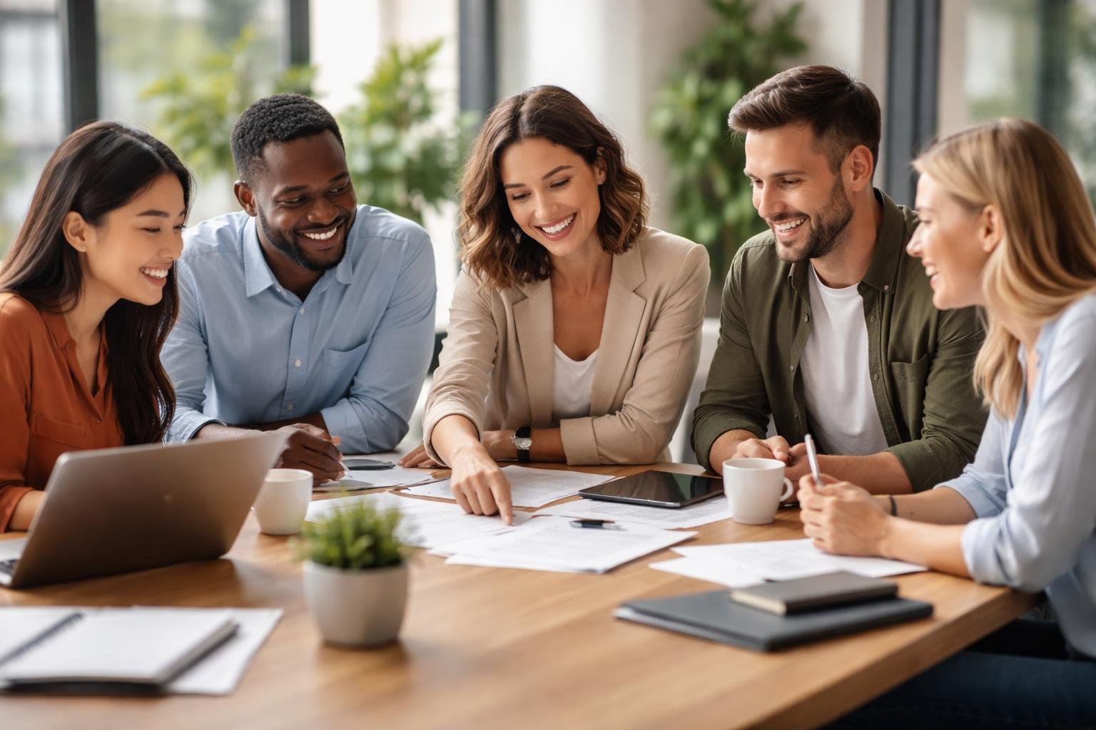 People interacting naturally in everyday settings, such as colleagues working together, a family sharing a meal, or friends talking in a park.