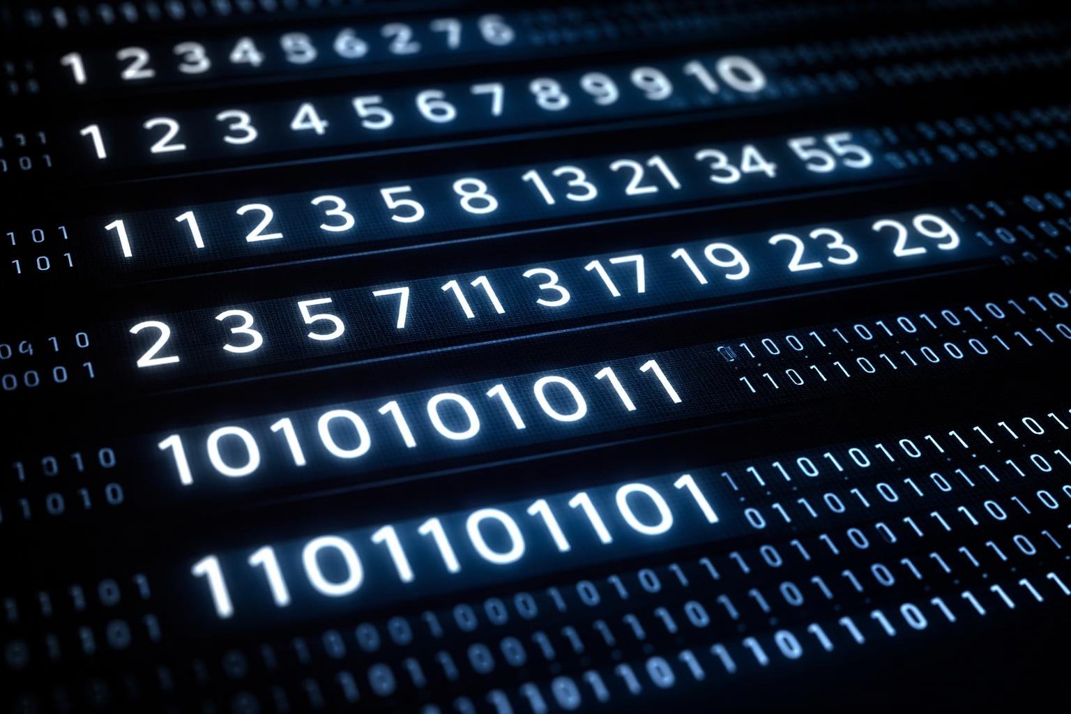 Close-up of various number sequences displayed on a digital screen, showing patterns of numbers in rows and columns.