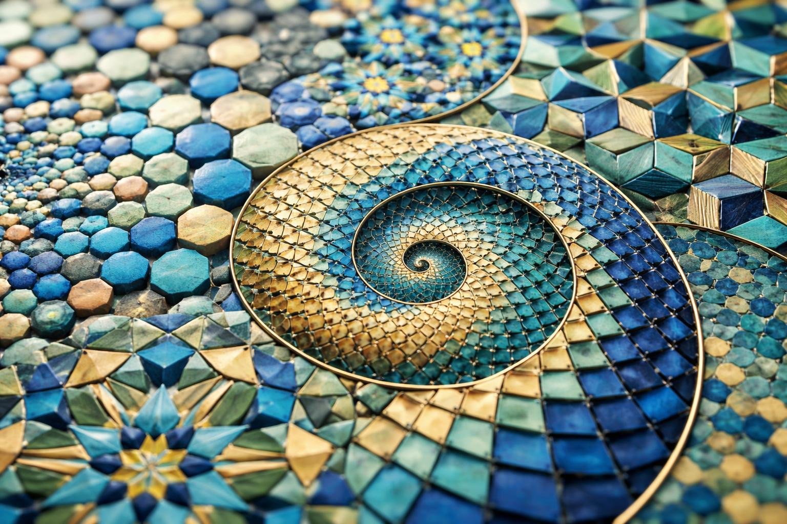 Close-up view of colorful geometric patterns arranged in repeating sequences with sharp details.